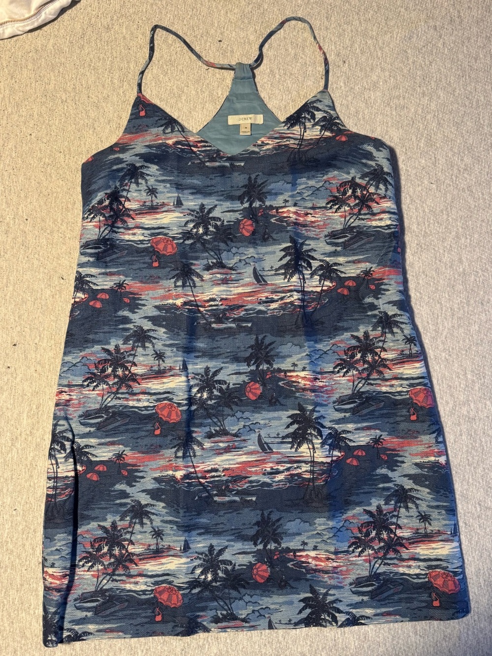 J Crew Carrie Dress linen cotton blend blue Hawaiian print Size 4